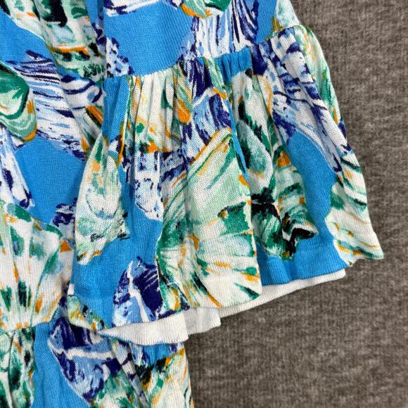 Chicos Size 1 Cardigan Large Open Blue White Sea Shells Linen Blend Tropical - Picture 4 of 6